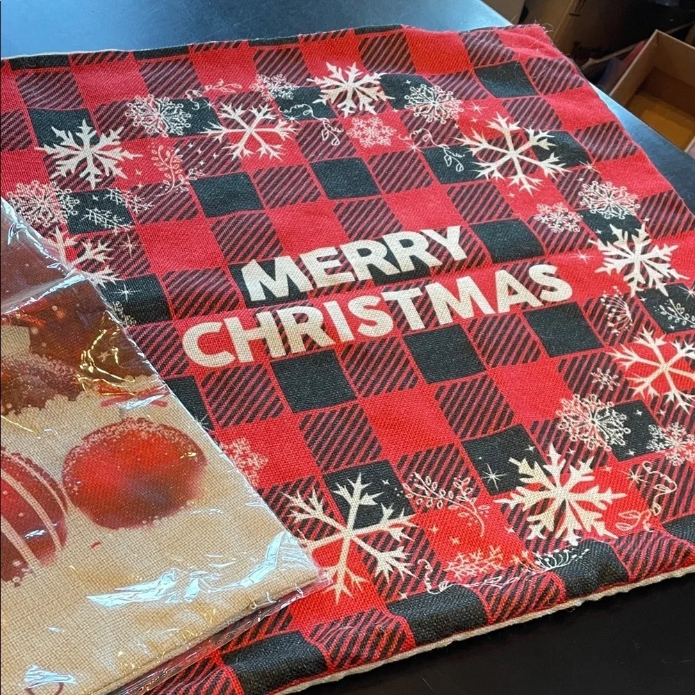 Merry Christmas Red and Black Plaid pillow covers set of 2